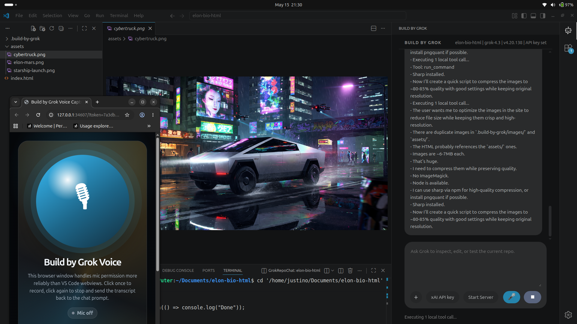Build by Grok VS Code Agent running beside a local project preview